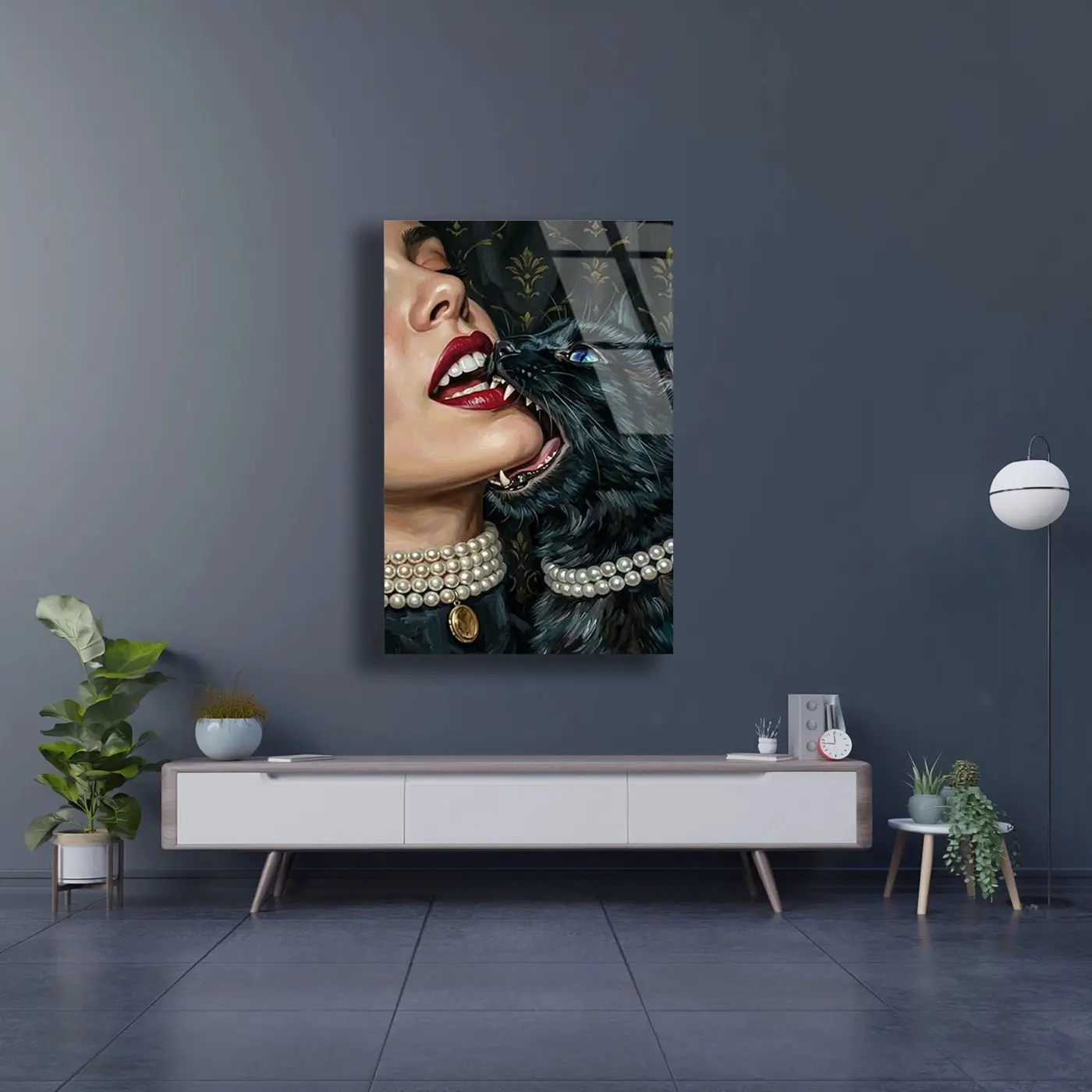 Kadın ve Panter Dramatik Sanat Cam Tablo