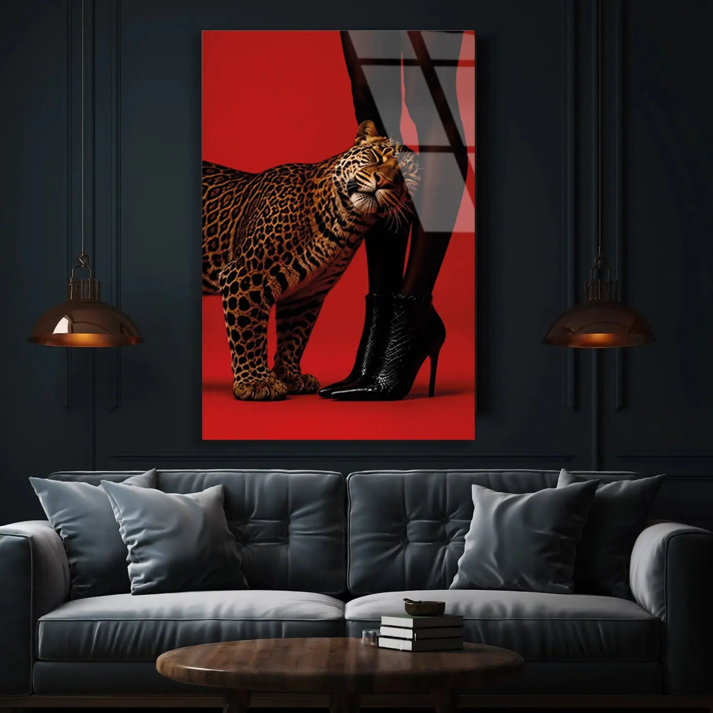 Topuklu Ayakkabıda Leopar Moda Cam Tablo