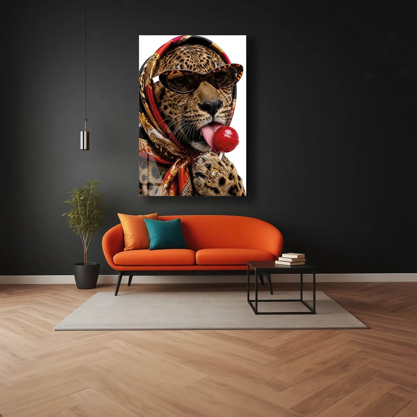 Eşarplı Şık Leopar Moda Cam Tablo