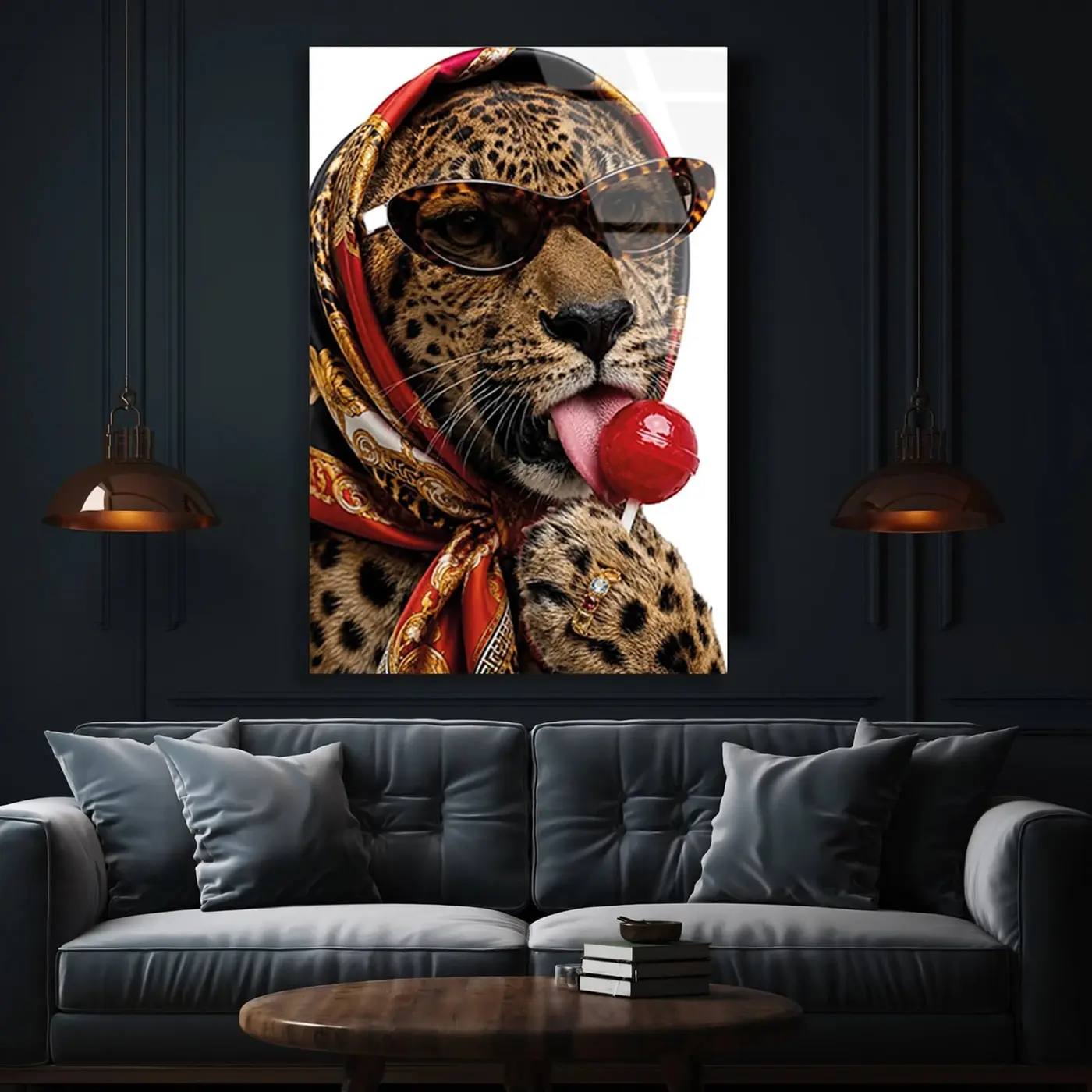Eşarplı Şık Leopar Moda Cam Tablo
