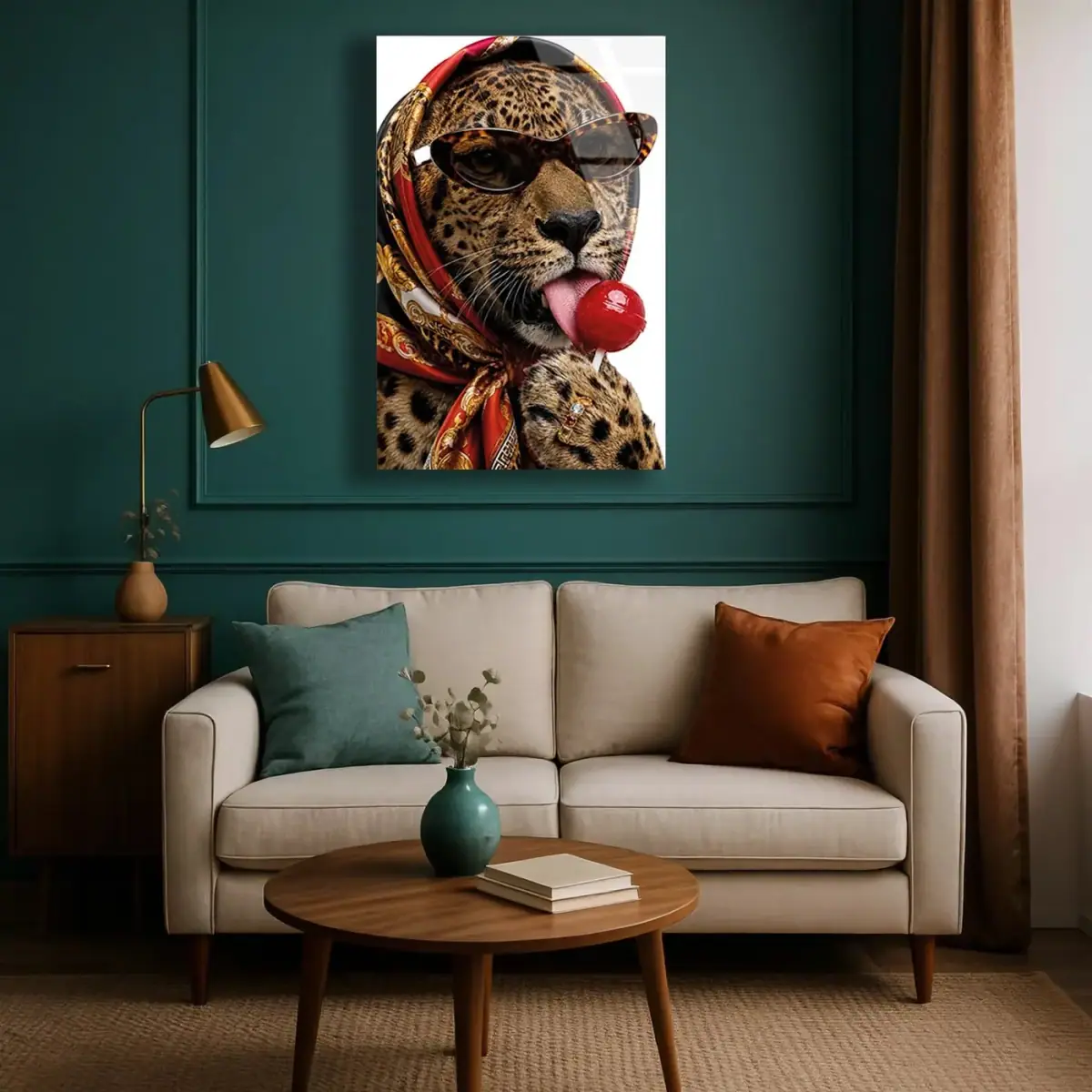Eşarplı Şık Leopar Moda Cam Tablo
