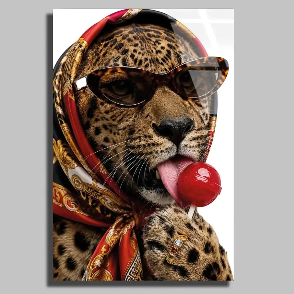 Eşarplı Şık Leopar Moda Cam Tablo