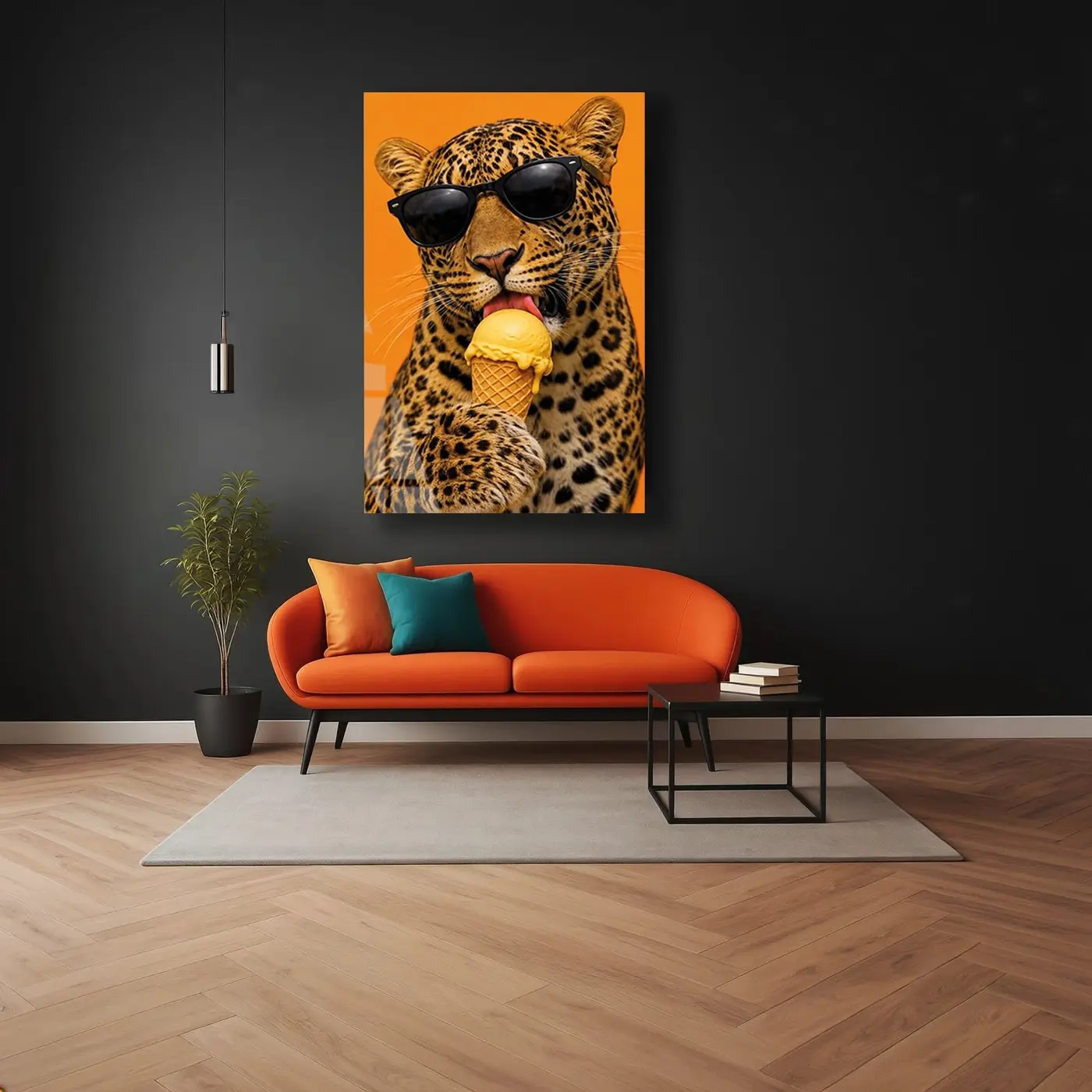 Dondurma Yiyen Şık Leopar Cam Tablo