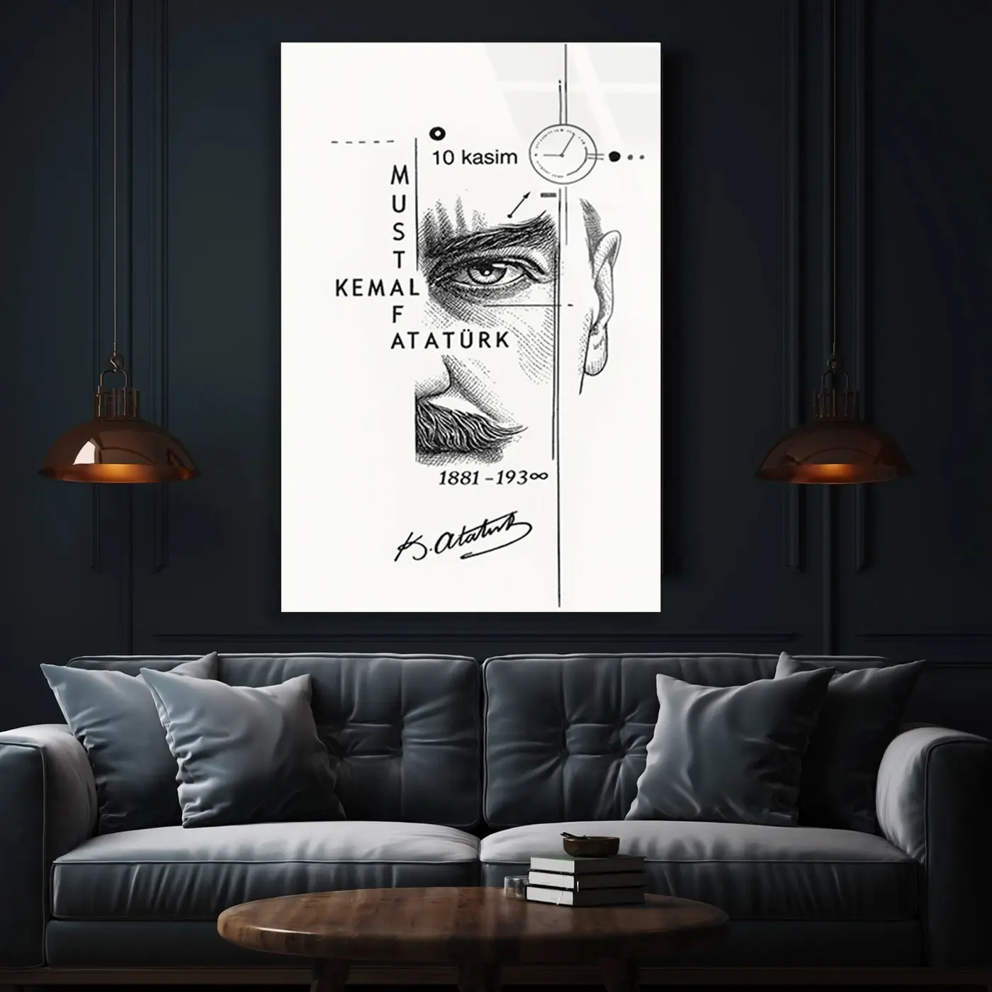Mustafa Kemal Atatürk Çizim Cam Tablo