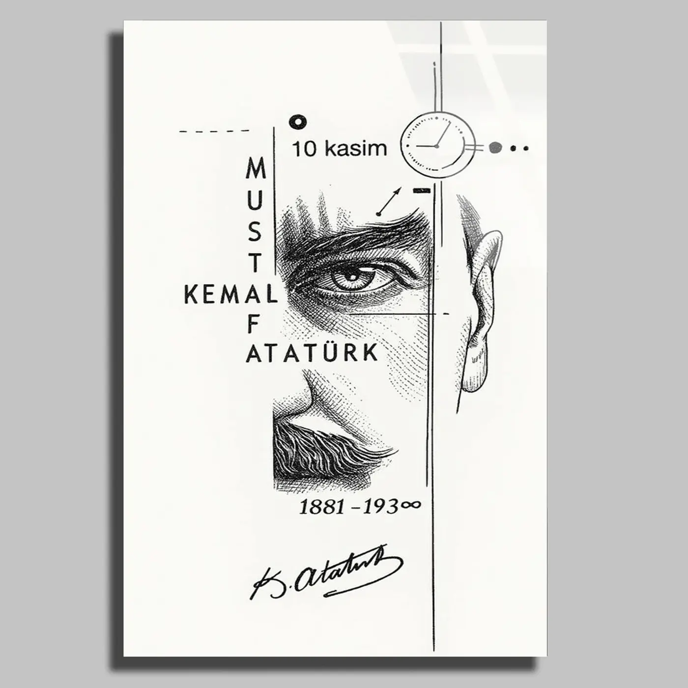 Mustafa Kemal Atatürk Çizim Cam Tablo