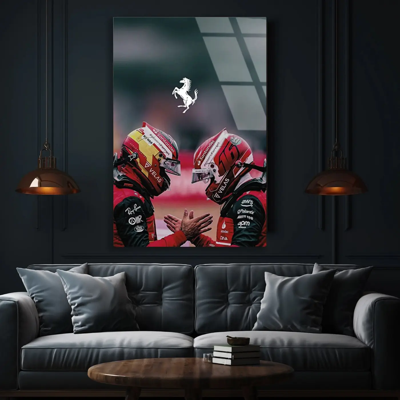 Ferrari F1 Pilotları Tokalaşma Cam Tablo