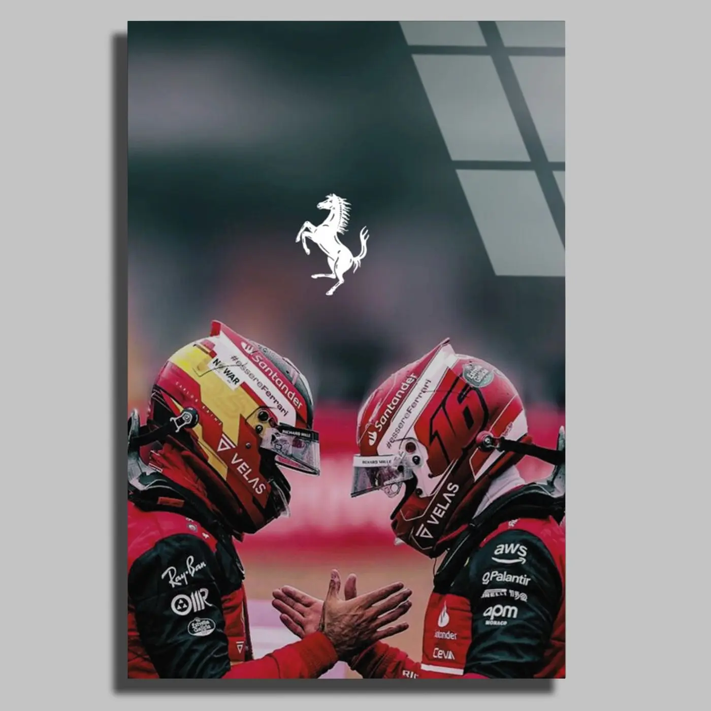 Ferrari F1 Pilotları Tokalaşma Cam Tablo