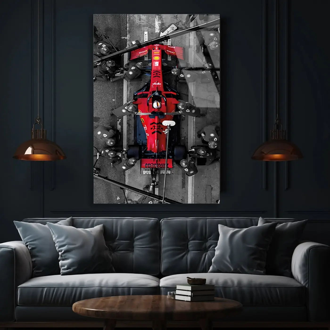 Ferrari F1 Pit Stop Kuşbakışı Cam Tablo