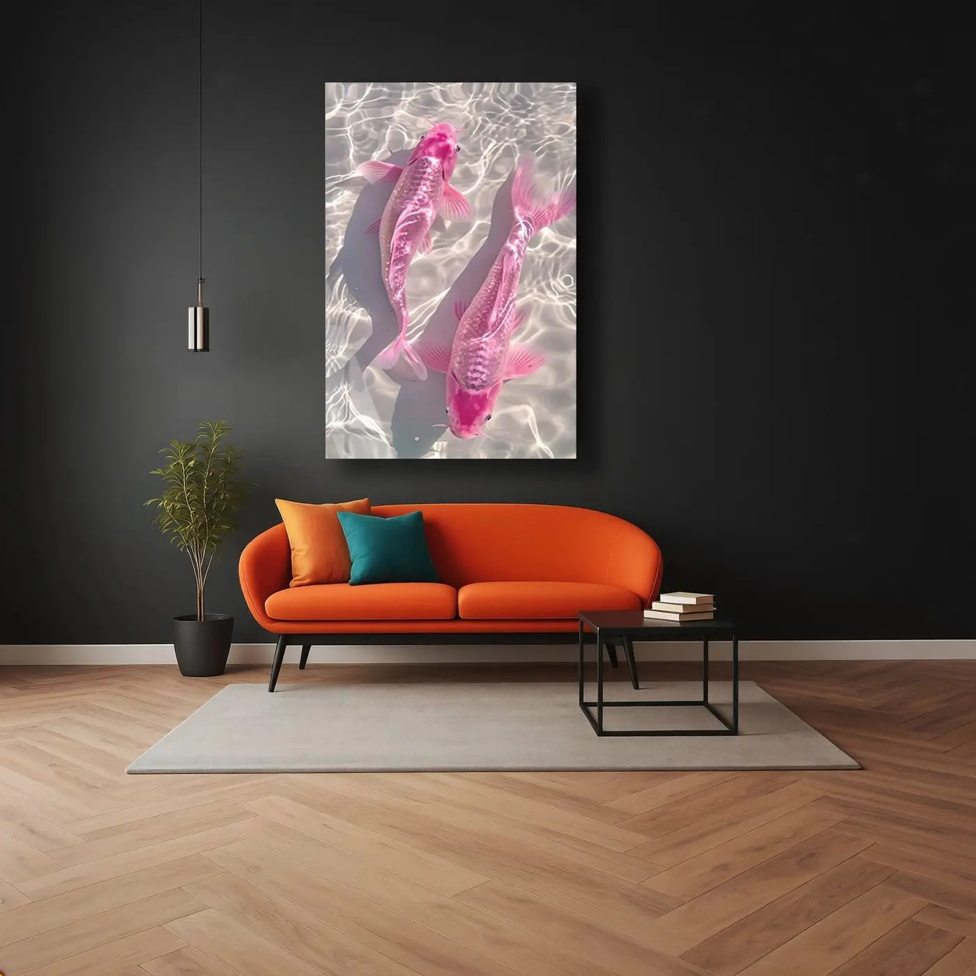 Pembe Koi Balıkları Berrak Suda Cam Tablo
