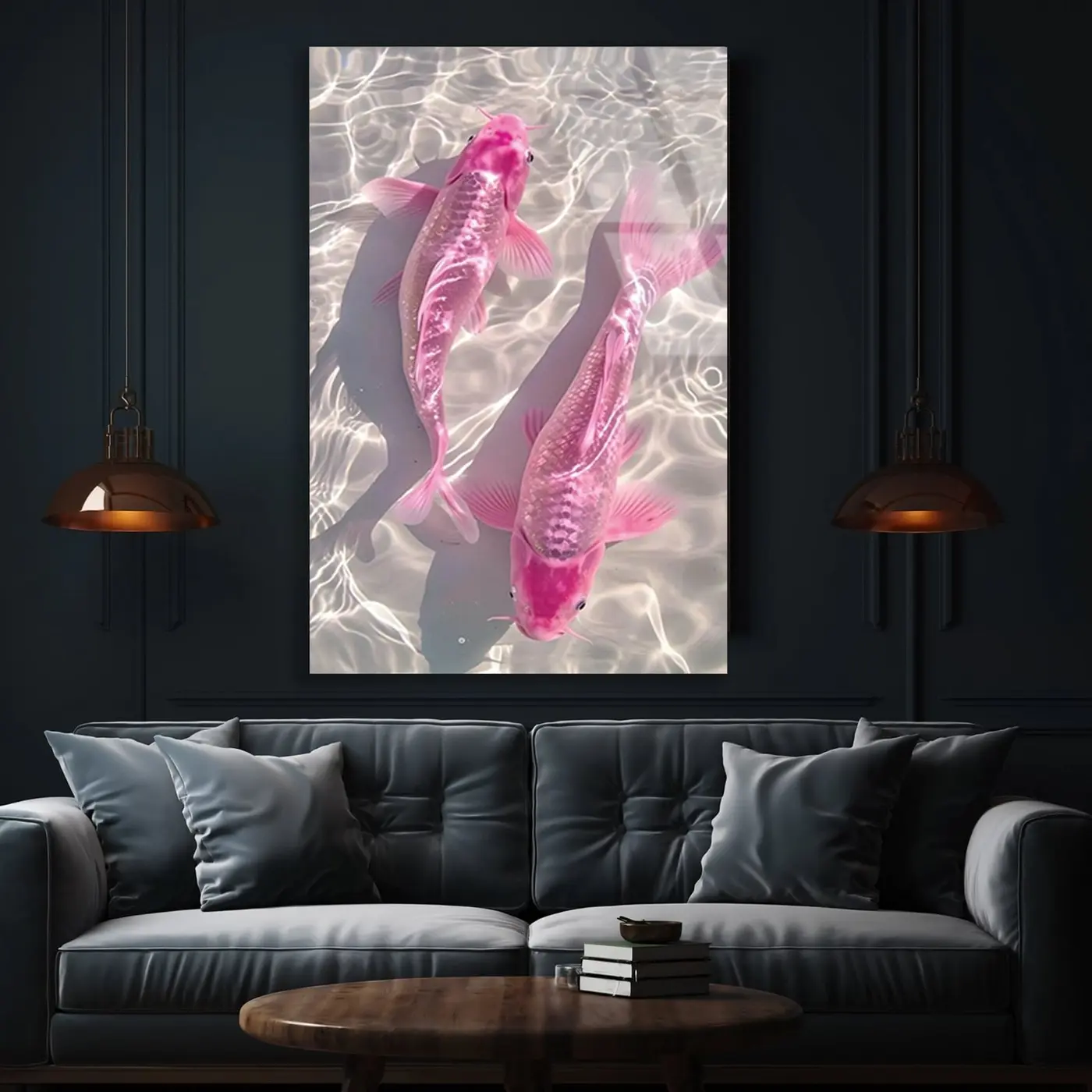Pembe Koi Balıkları Berrak Suda Cam Tablo