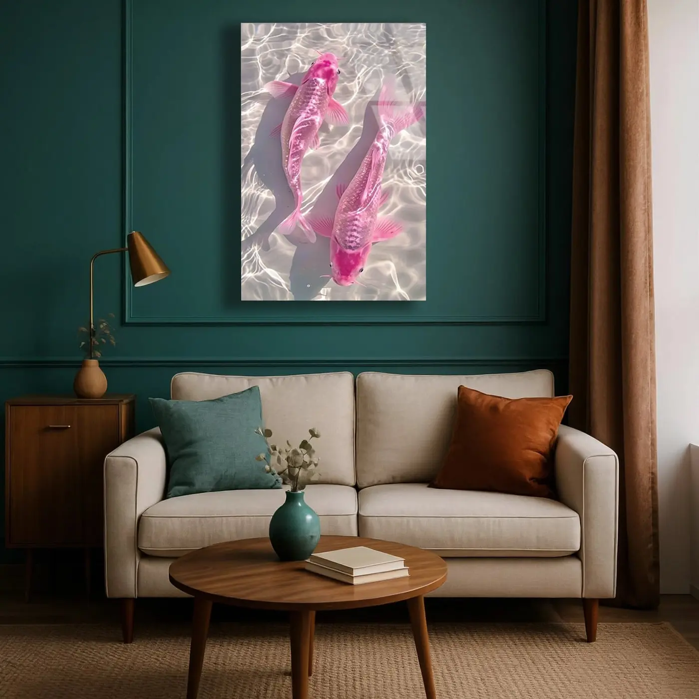 Pembe Koi Balıkları Berrak Suda Cam Tablo