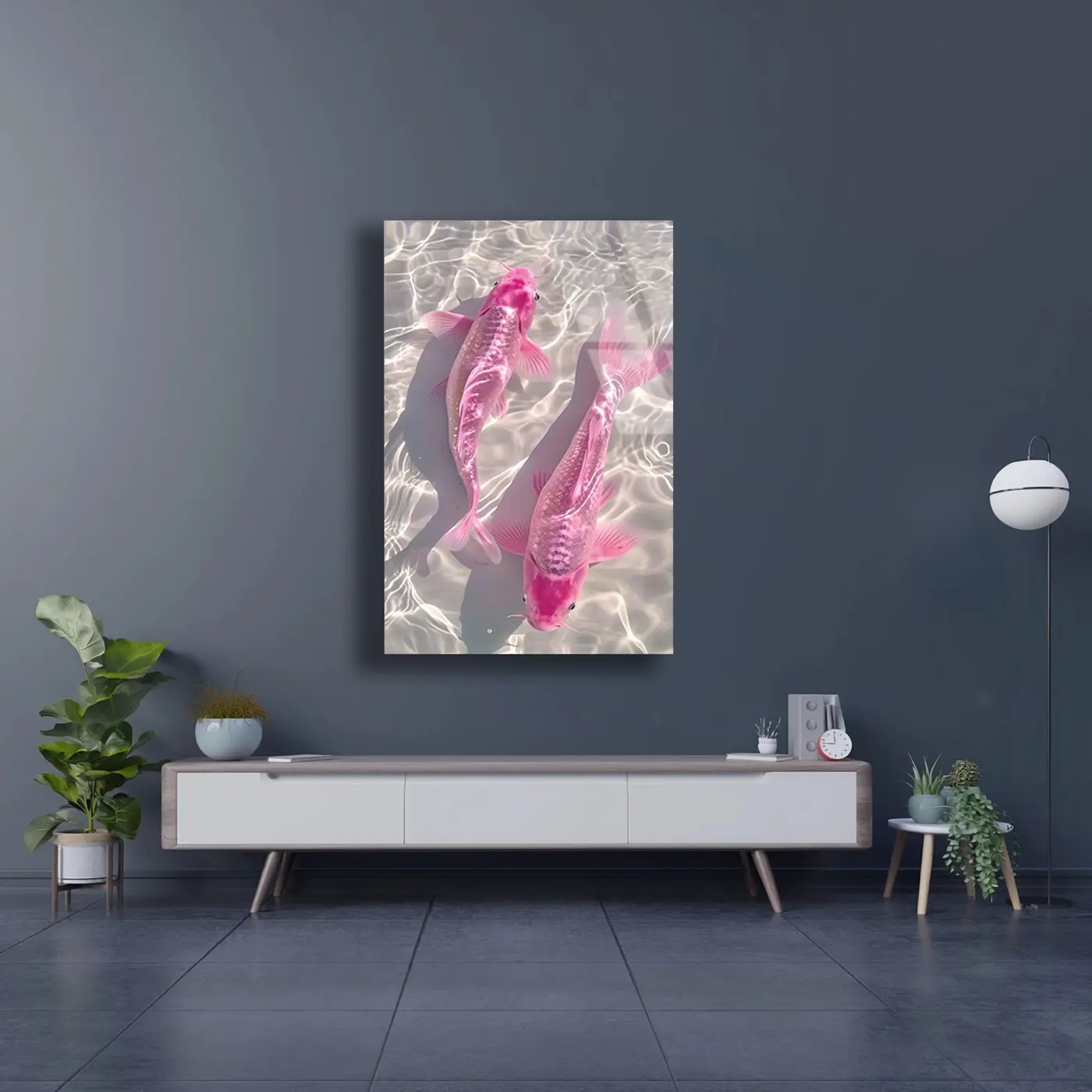 Pembe Koi Balıkları Berrak Suda Cam Tablo