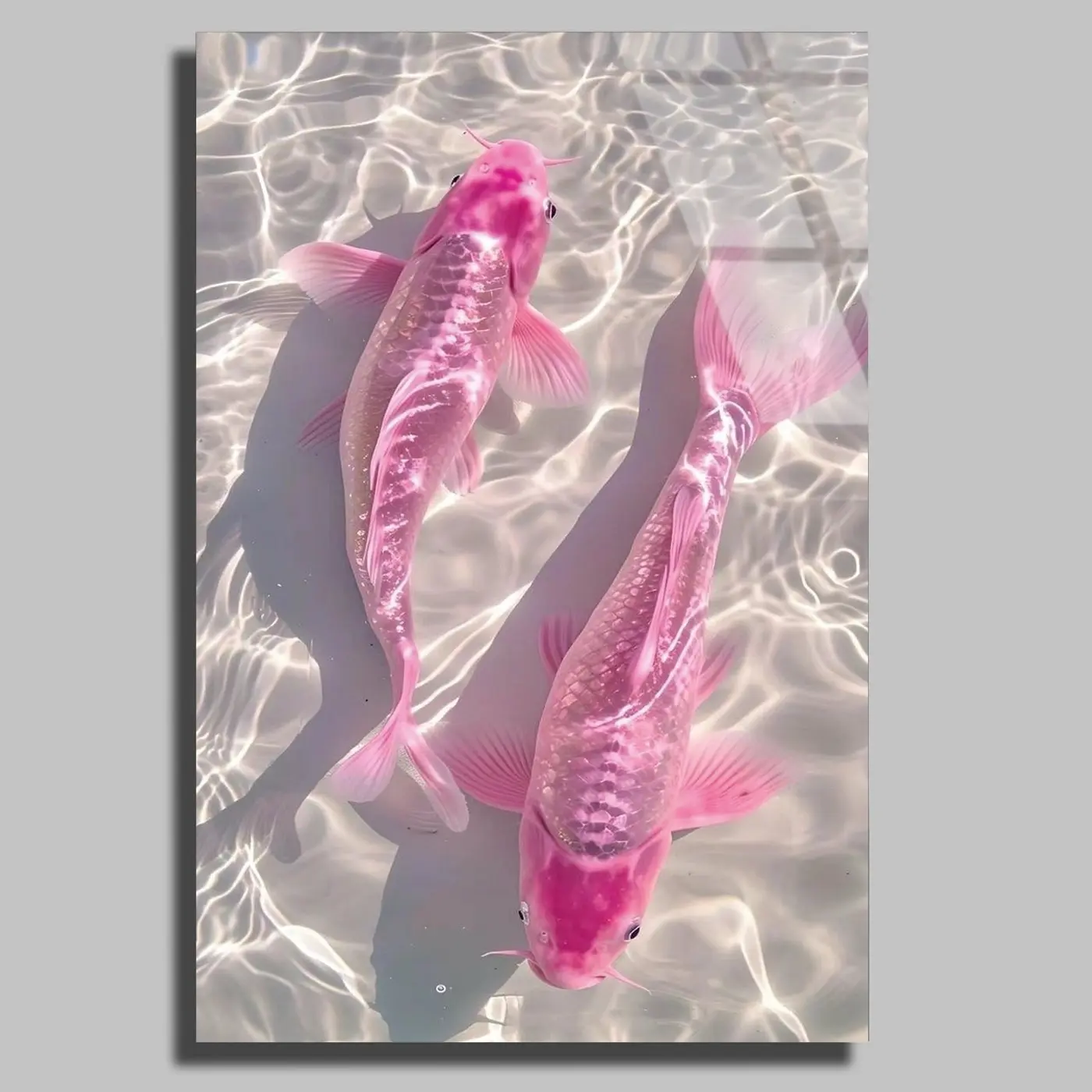 Pembe Koi Balıkları Berrak Suda Cam Tablo