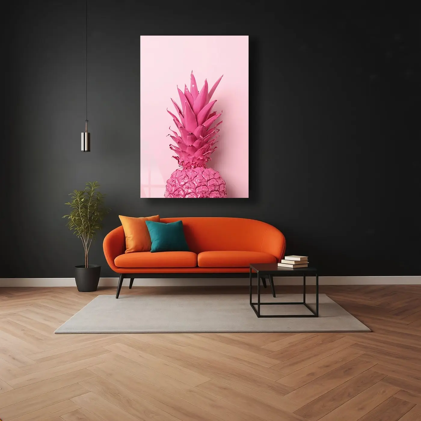 Pembe Boyalı Ananas Cam Tablo