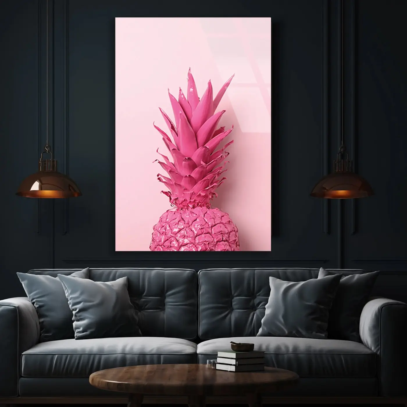 Pembe Boyalı Ananas Cam Tablo