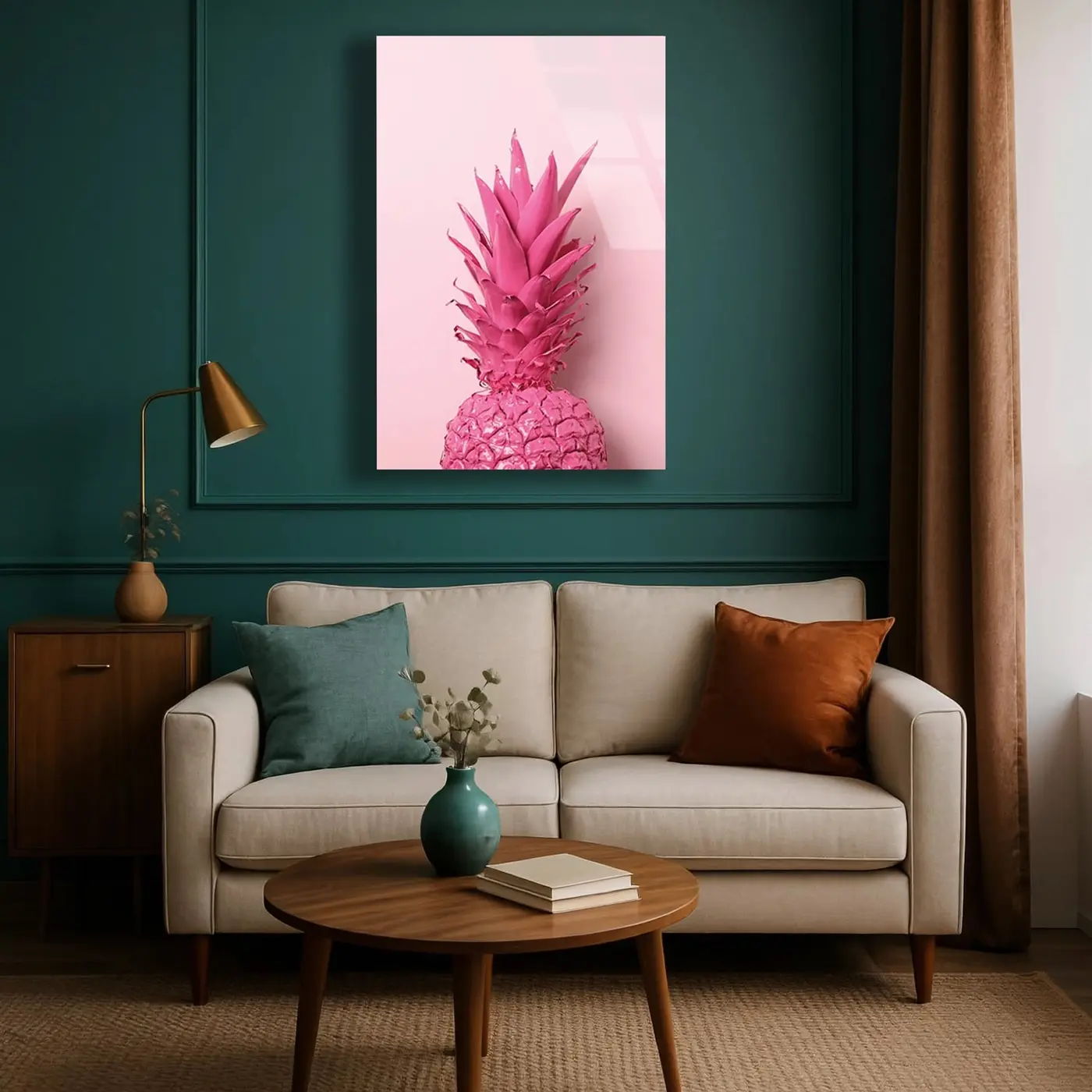 Pembe Boyalı Ananas Cam Tablo