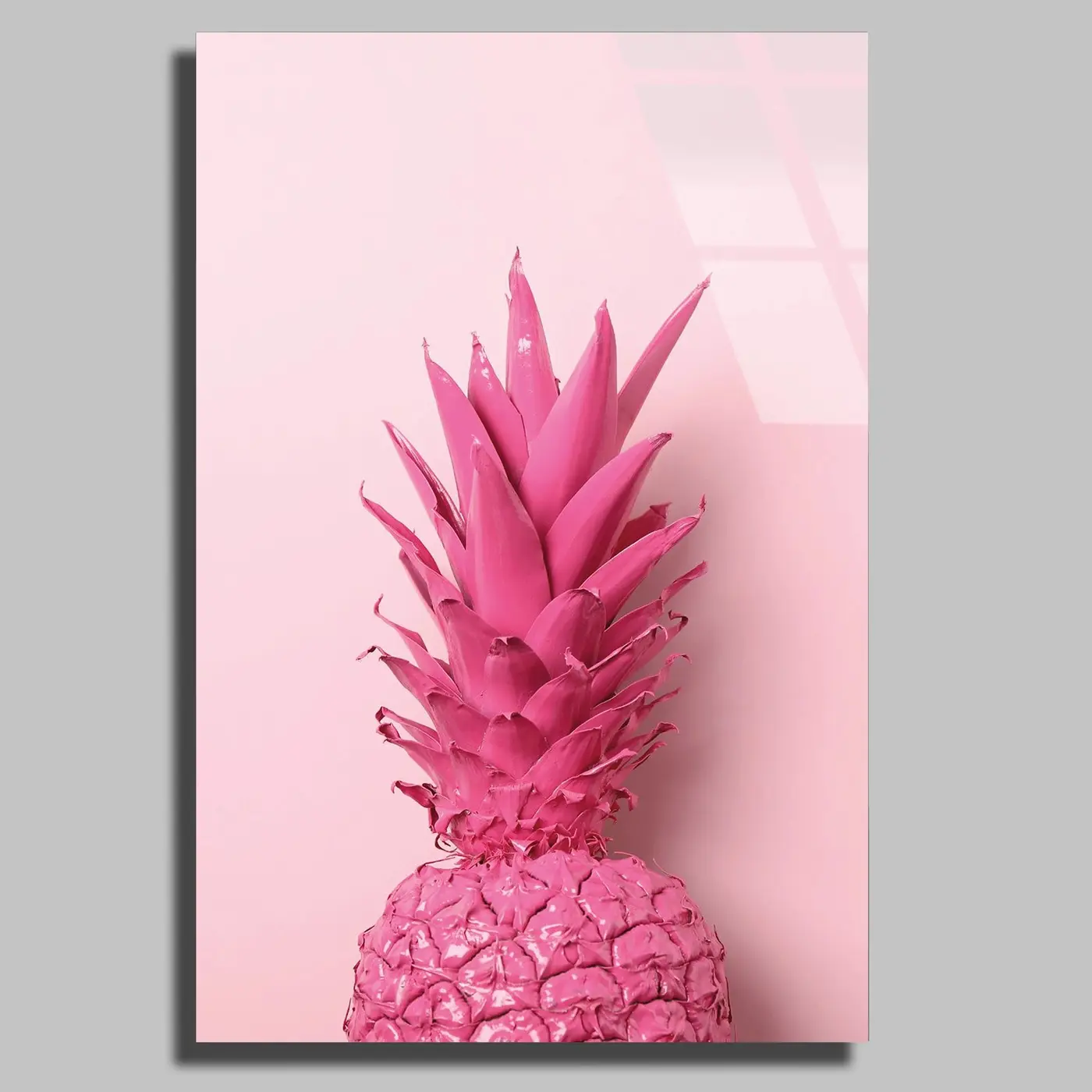 Pembe Boyalı Ananas Cam Tablo