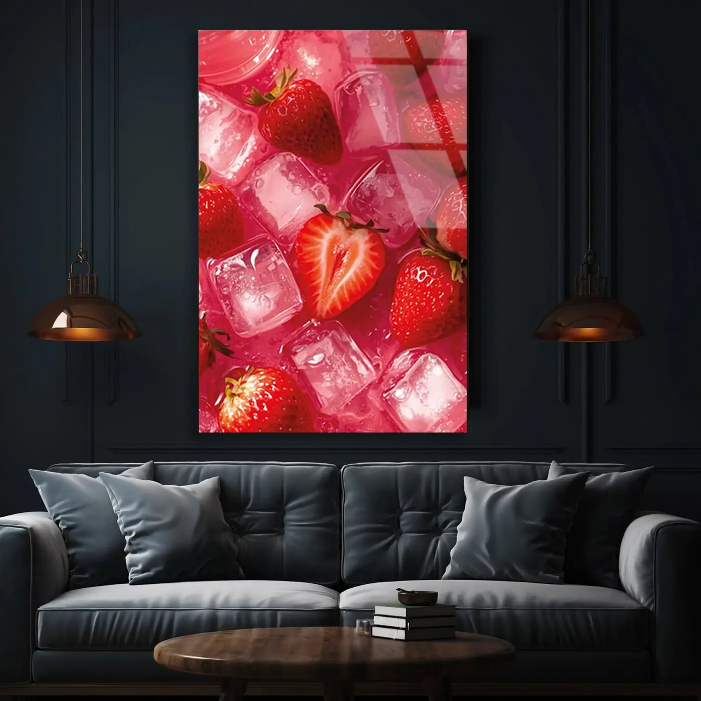 Buzlu Pembe Çilek Cam Tablo