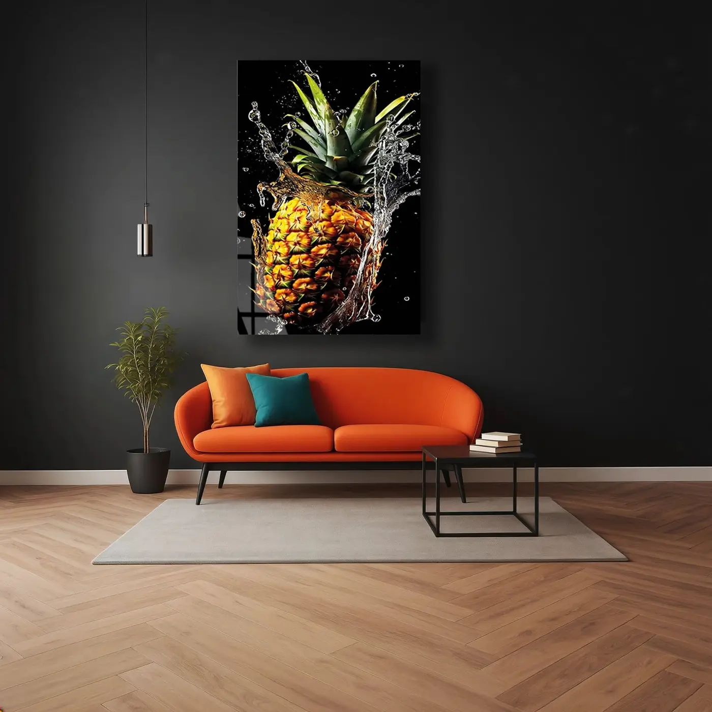 Su Sıçramalı Ananas Cam Tablo