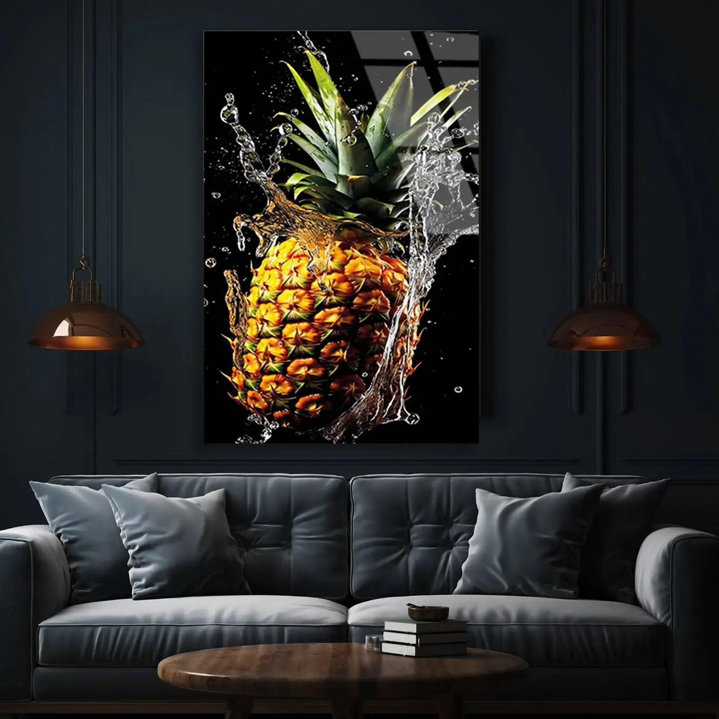 Su Sıçramalı Ananas Cam Tablo