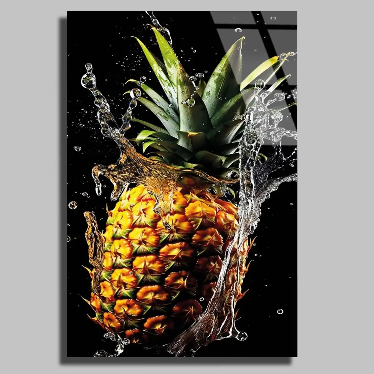 Su Sıçramalı Ananas Cam Tablo