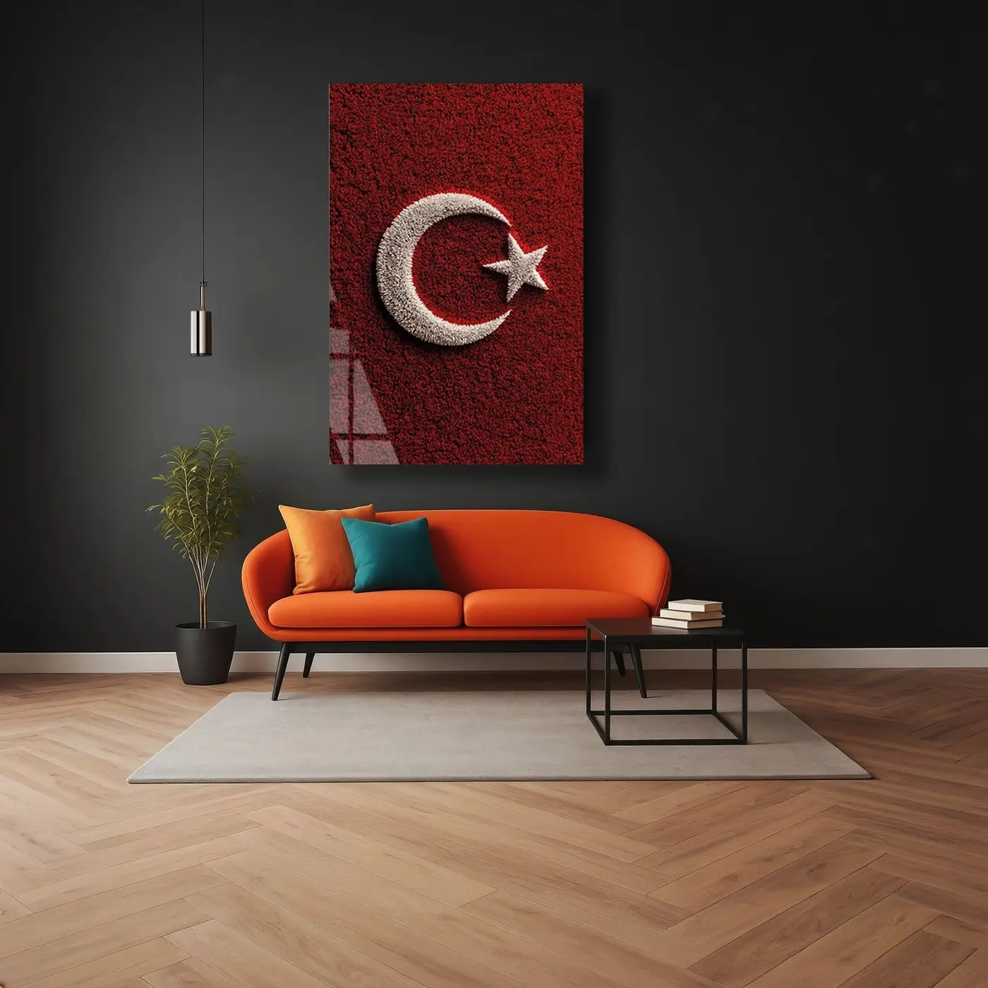 Dokulu Türk Bayrağı Cam Tablo