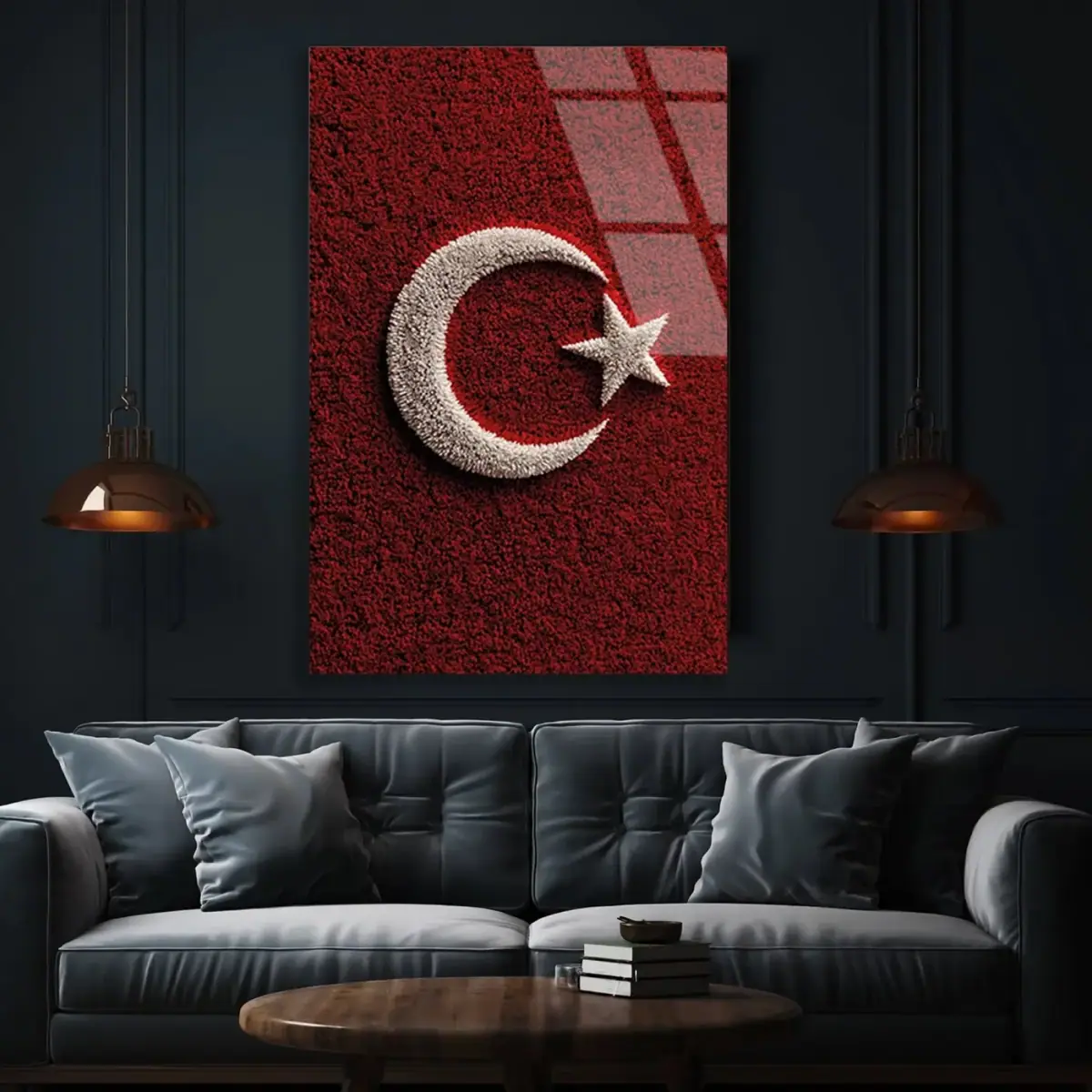 Dokulu Türk Bayrağı Cam Tablo