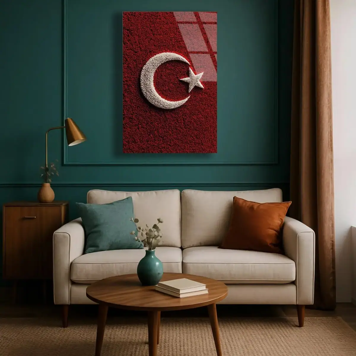 Dokulu Türk Bayrağı Cam Tablo