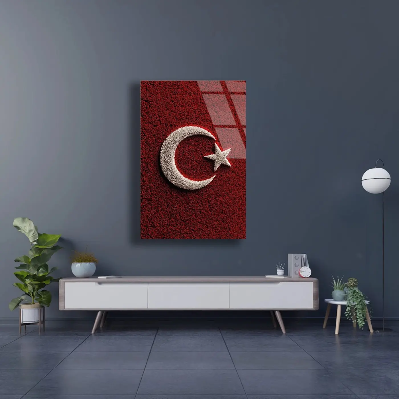 Dokulu Türk Bayrağı Cam Tablo