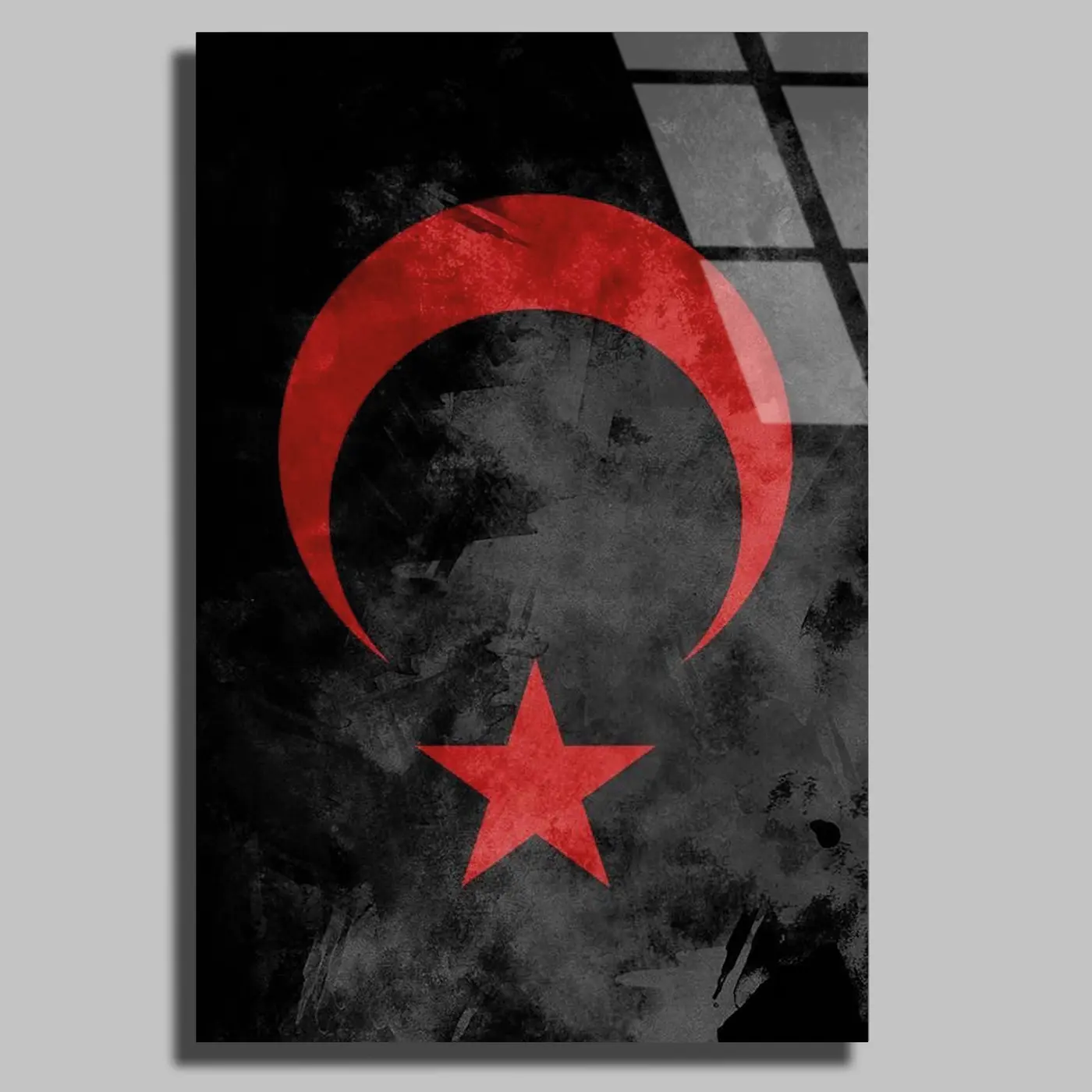 Kırmızı Ay Yıldız Soyut Cam Tablo
