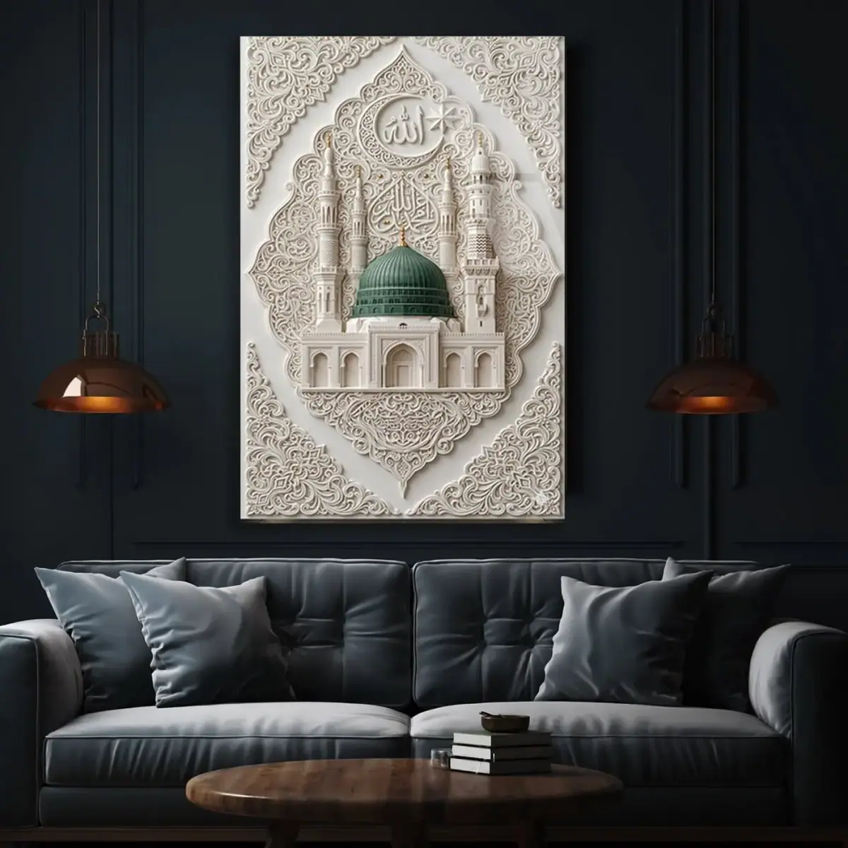Yeşil Kubbeli Cami Kabartma Cam Tablo