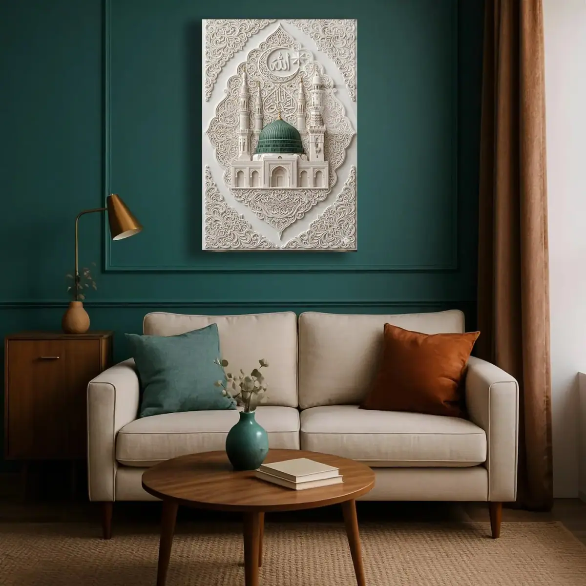 Yeşil Kubbeli Cami Kabartma Cam Tablo
