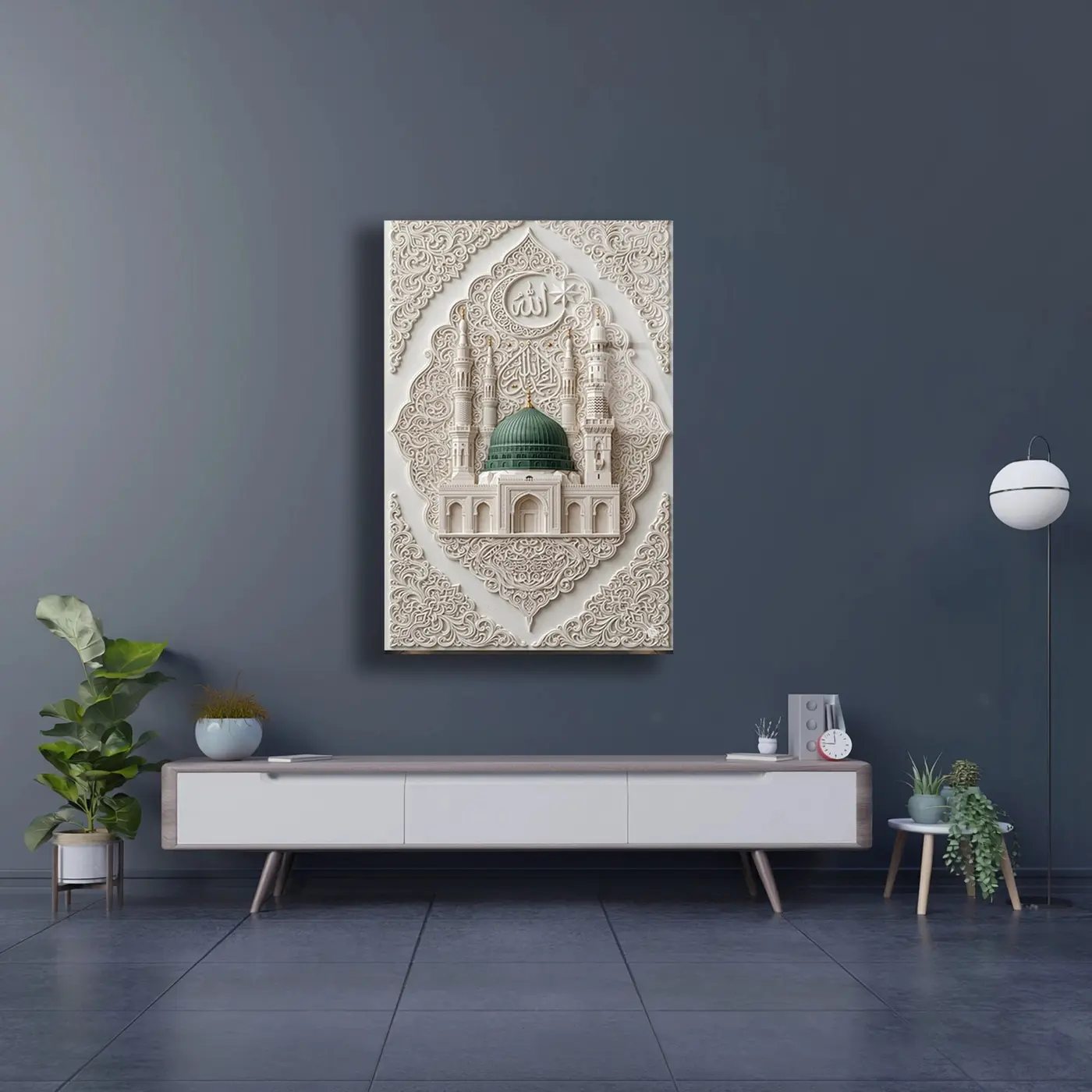 Yeşil Kubbeli Cami Kabartma Cam Tablo