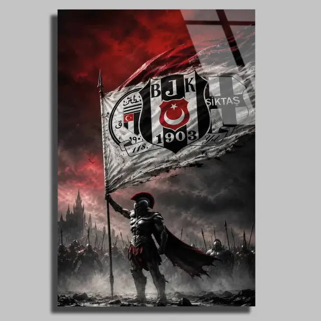 Beşiktaş Bayraklı Savaşçı Cam Tablo