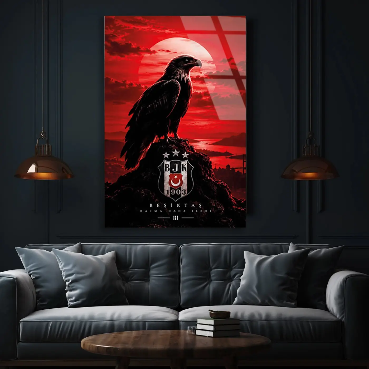 Beşiktaş Kartalı Kızıl Gökyüzü Cam Tablo