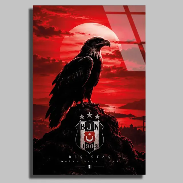 Beşiktaş Kartalı Kızıl Gökyüzü Cam Tablo