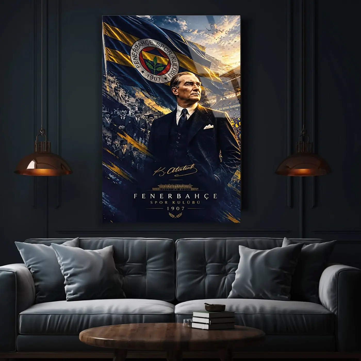 Atatürk ve Fenerbahçe Amblemi Cam Tablo