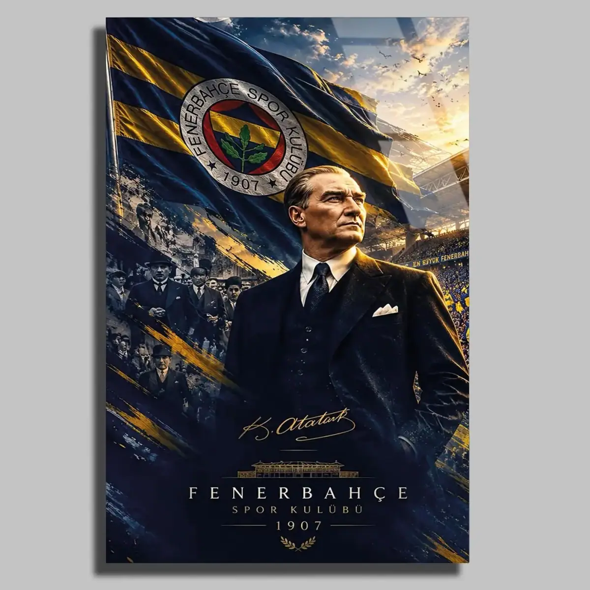 Atatürk ve Fenerbahçe Amblemi Cam Tablo