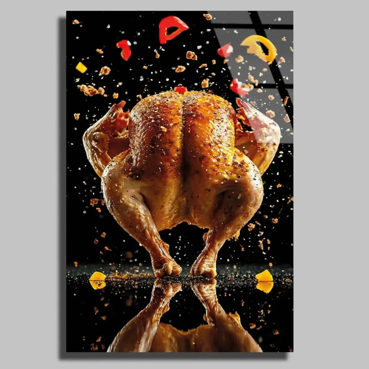 Kızarmış Tavuk Yemek Konsepti Cam Tablo
