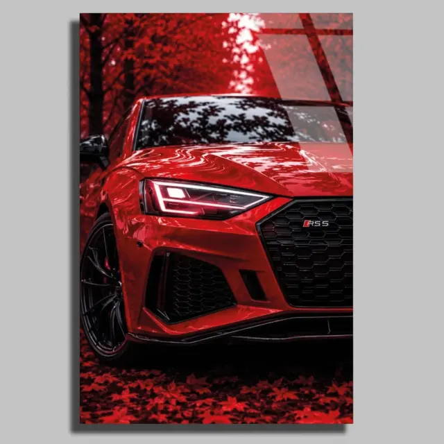 Kırmızı Audi RS5 Sonbahar Cam Tablo