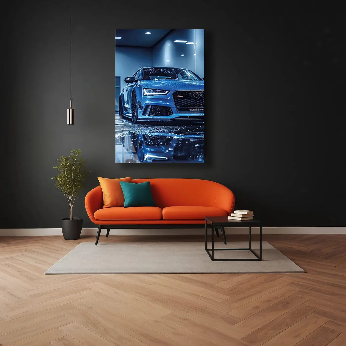 Mavi Audi Islak Garaj Cam Tablo