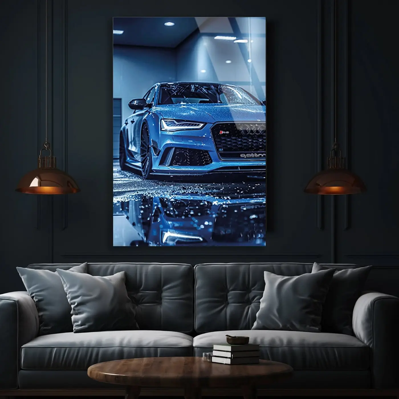 Mavi Audi Islak Garaj Cam Tablo