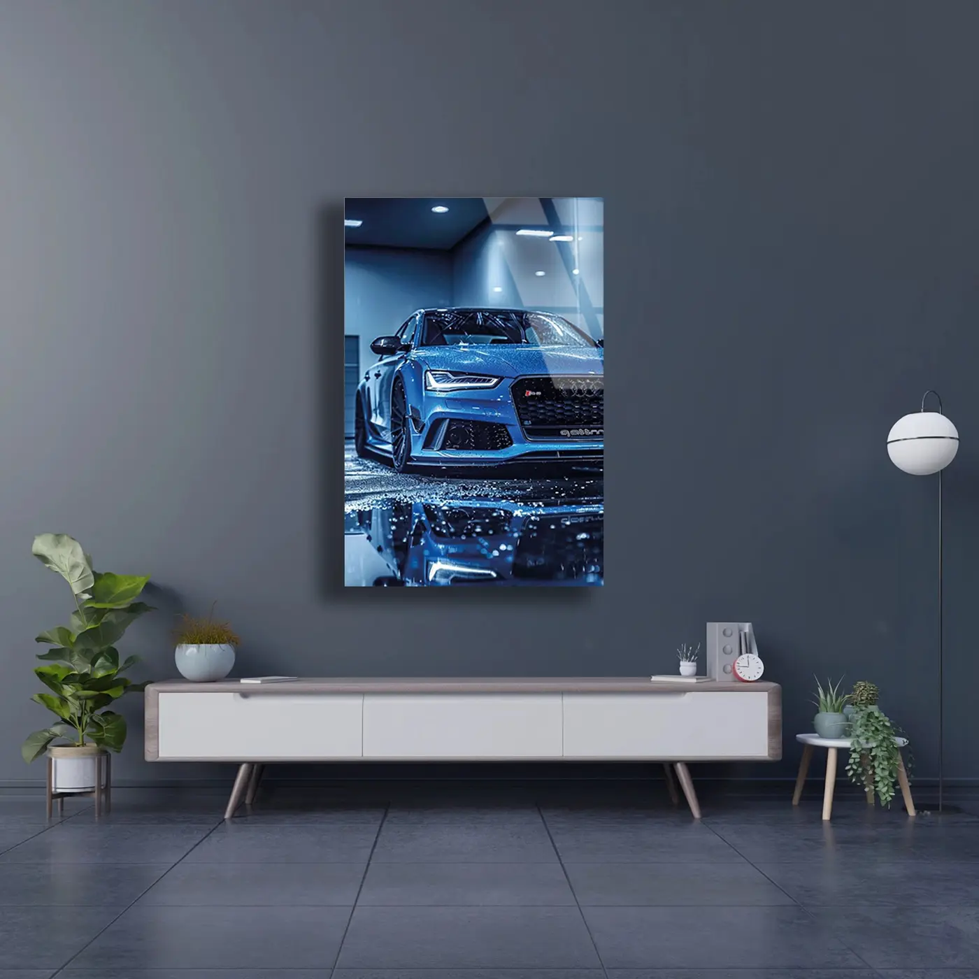 Mavi Audi Islak Garaj Cam Tablo