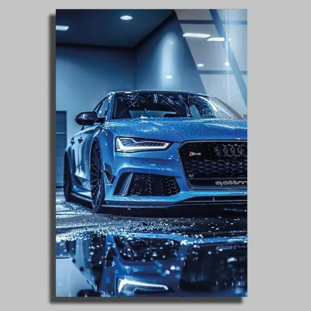 Mavi Audi Islak Garaj Cam Tablo