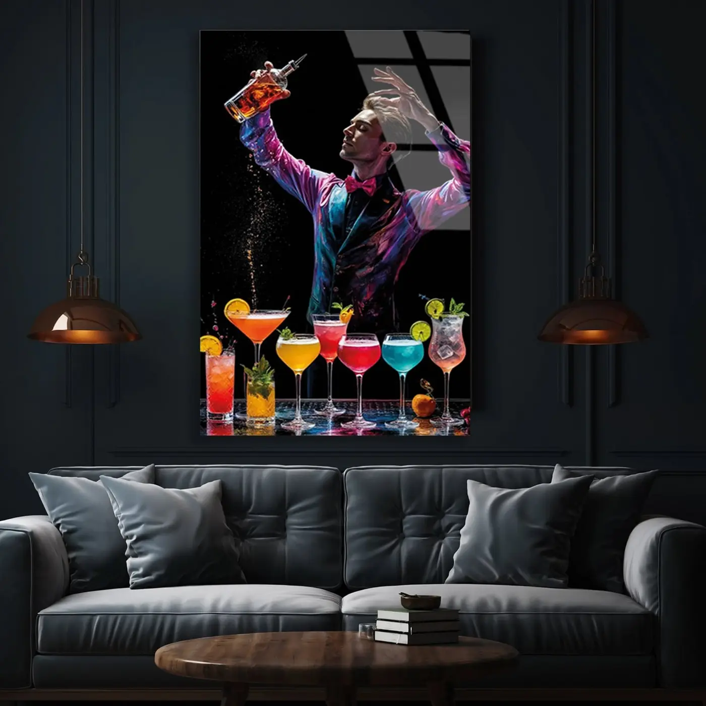 Barmen Kokteyl Şovu Cam Tablo