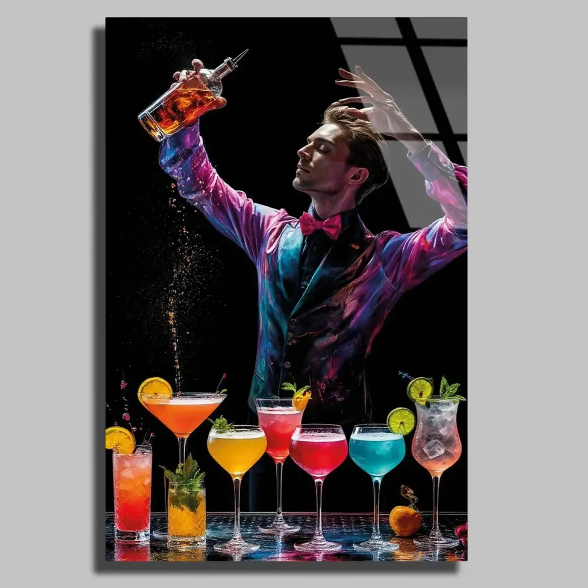 Barmen Kokteyl Şovu Cam Tablo