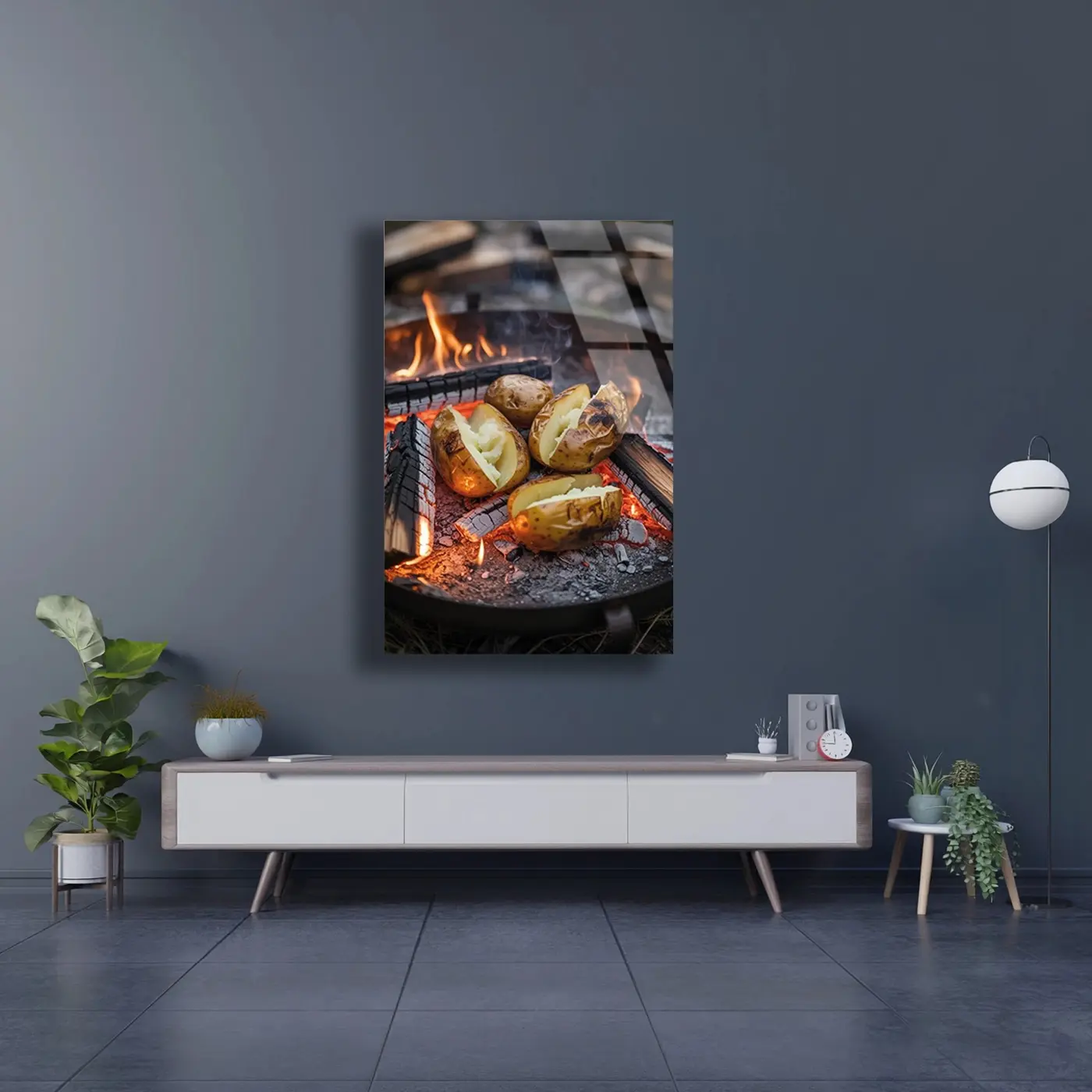 Ateşte Kül Patates Cam Tablo