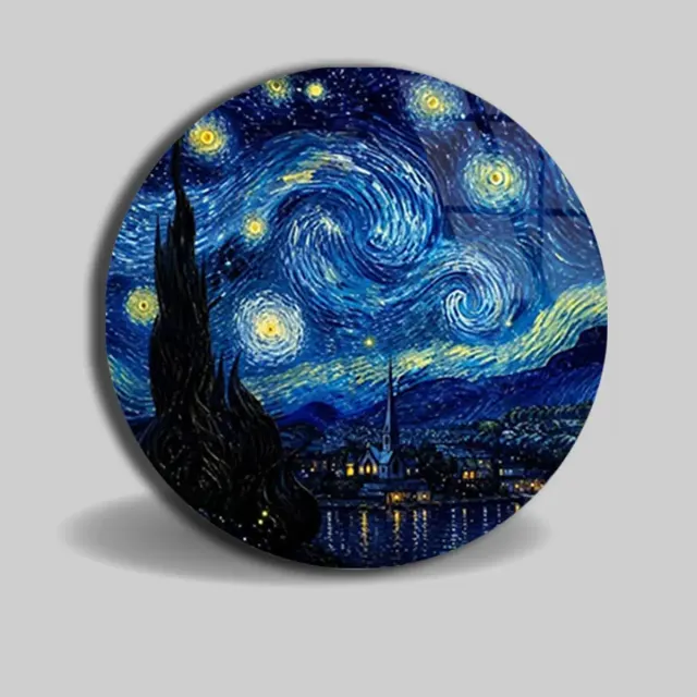 Yıldızlı Gece Klasik Tablo Desenli Yuvarlak Cam Tablo